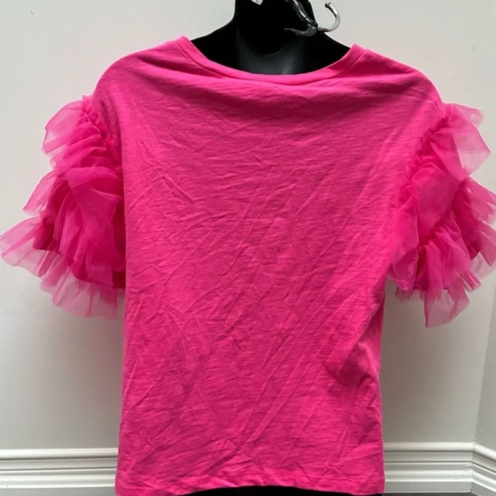 Pink Ruffle Sleeve Women's Top - Picture 2 of 3